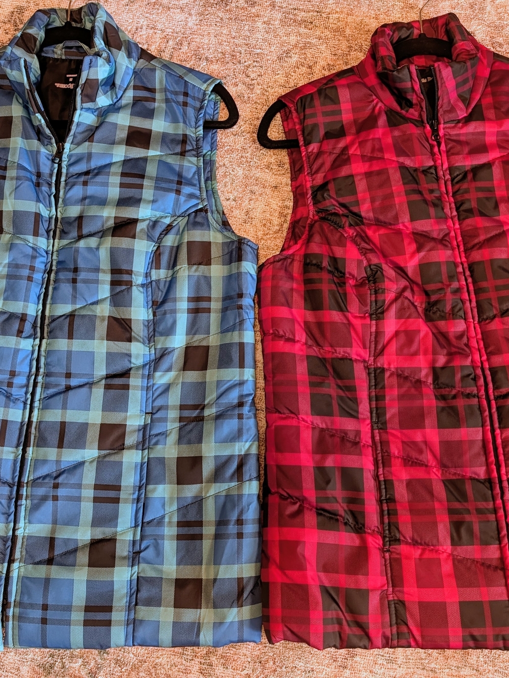Kim Rogers Blue & Pink Plaid Quilted Puffer Vests Lot Of 2 Size M